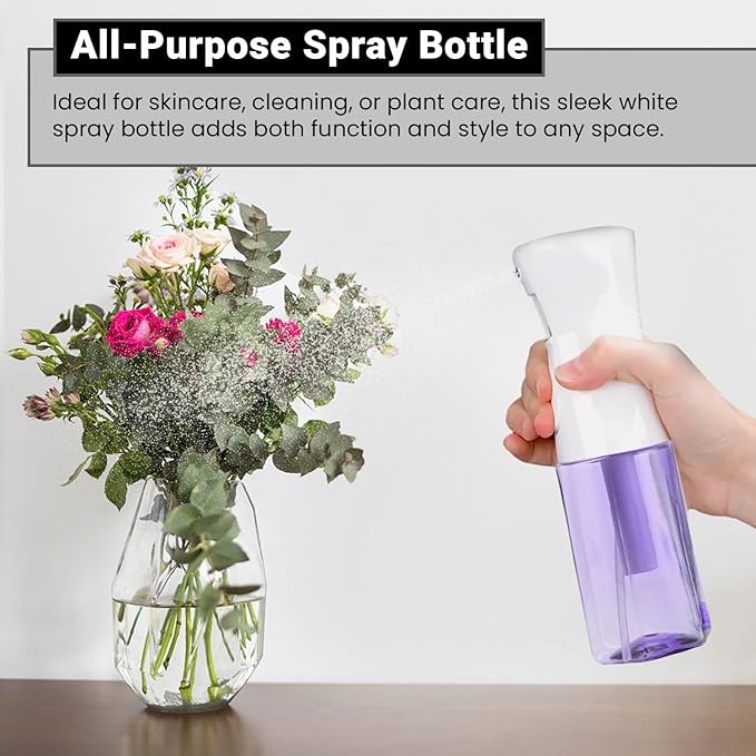 Continuous Mist Spray Bottle – Ultra Fine Mist for Hair Styling, Salon Use, and Versatile Applications – Ideal for Plants, Cleaning, and Travel – 5 oz Purple Octagon Shape Empty Bottle