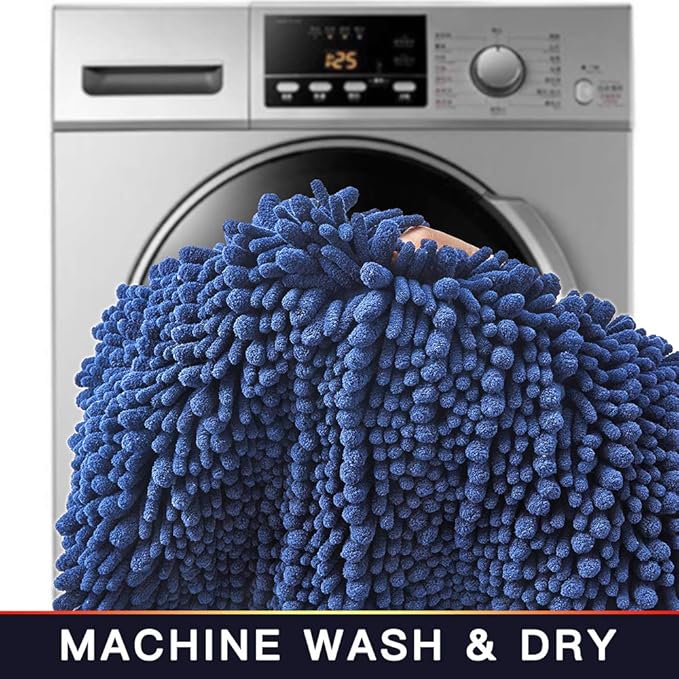 Walensee Bathroom Rug Non Slip Bath Mat (36x24 Inch Dark Blue) Water Absorbent Super Soft Shaggy Chenille Machine Washable Dry Extra Thick Perfect Absorbant Best Large Plush Carpet for Shower Floor