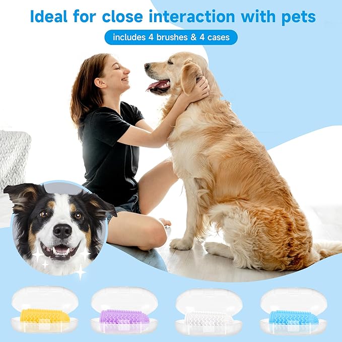 Dog Toothbrush,4-Pack Dog Tooth Brushing Kit,pet Toothbrush, Dog Finger Toothbrush for Dogs,Dog Teeth Cleaning,Combine with Dog Toothpaste for More Thorough Cleaning