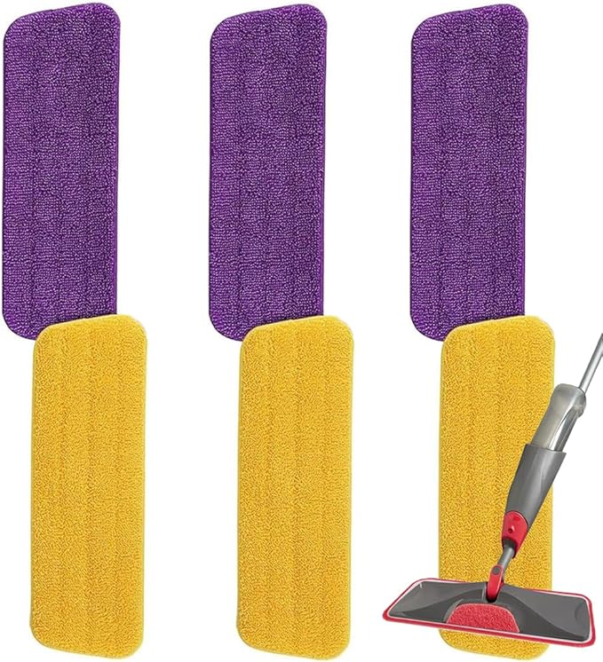 16.5 inch Microfiber Mop Pads for Rubbermaid Reveal Spray Mop and Any 16.5" Flat Mop - 6 Pack 13''-15'' Spray Mop Pad Reusable Washable Replacement Refills - Purple & Yellow