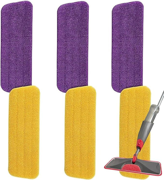 16.5 inch Microfiber Mop Pads for Rubbermaid Reveal Spray Mop and Any 16.5" Flat Mop - 6 Pack 13''-15'' Spray Mop Pad Reusable Washable Replacement Refills - Purple & Yellow