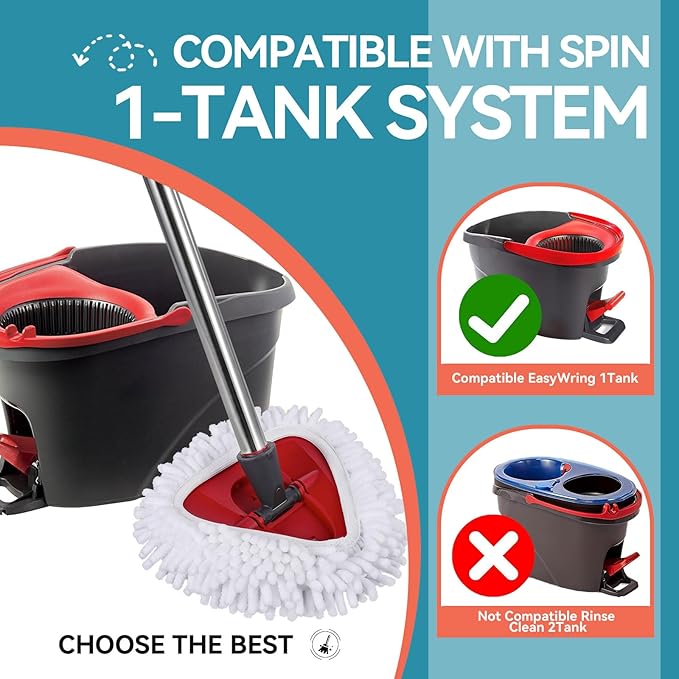 3 Pack Spin Mop Heads Replacements for Ocedar Easywring 1 Tank System Mop Replace Head Attachments, Microfiber Chenille Mop Pad Spin Mop Refill for O Cedar Mop Head