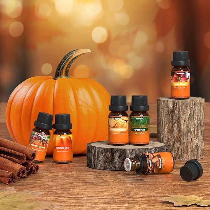 Autumn Fragrance Oil Set, ARVIDSSON Fall Essential Oils for Diffuser and Candle Making, Pumpkin Spice, Cinnamon, Spiced Cider, Snickerdoodle, Autumn Wreath, Pine, Cozy Scented Oils
