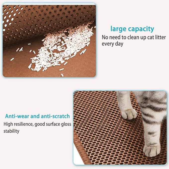 Large Cat Litter Box Mat: Easy Clean Kitty Litter Trapping Mat for Floor, Plastic Cat Box Pad (24 * 30in-Brown-1)