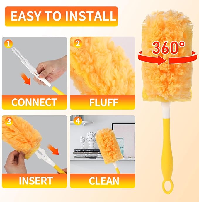 18 Pack Heavy Duty Duster Refills for Swiffer Duster, with 1 Handle, Multisurface 360° Dusters with 4X Microfibers, Unscented Disposable Duster Refills for Cleaning Home, Helps Remove Allergens