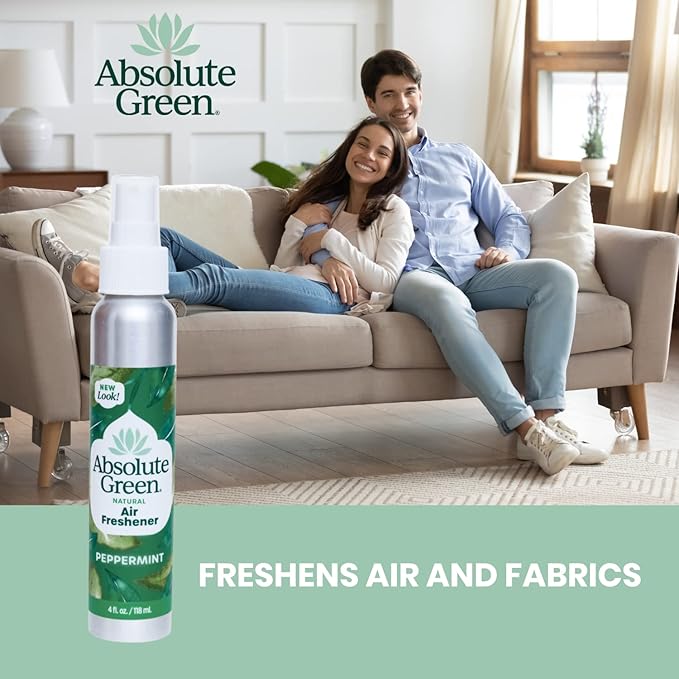 Absolute Green Air Freshener Room Spray, Non-Toxic, Cover Odors, Safe around Kids and Pets, Natural Peppermint Scent 4oz (Pack of 2)