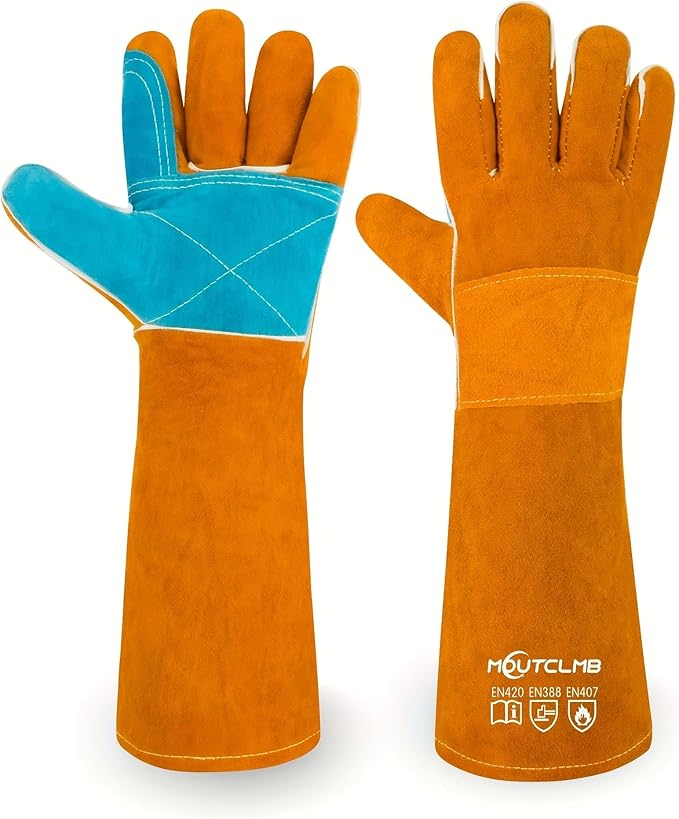 17.7In Cat Gloves, Animal Handling Gloves Bite Proof with Double Leather Pet Grooming for Cats & Dogs
