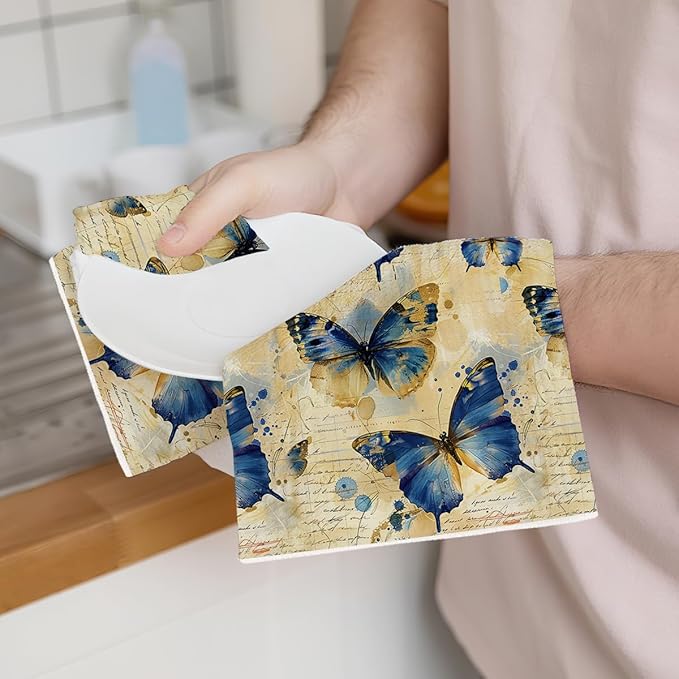 2 Pcs Vintage Butterfly Kitchen Towels, Rustic Decorative Absorbent Microfiber Dish Cloth Tea Towel, Artistic Waffle Soft Hand Towels for Farmhouse Home Bathroom, Butterfly Gifts
