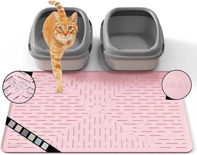 OHMO Cat Litter Mat Trapping Mat Premium Silicone 31.5x23.6 Pink, Waterproof and BPA Free Kitty Litter Box Mat, Easy Clean and Keeps The Floor Tidy