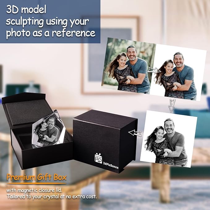 3D Crystal Photo, Personalized Gift. Custom Gifts for Dad and Mom, Him, Her, Wife and Husband. Custom Picture Gifts for Fathers Day, Anniversary, Birthday. Picture Gift for Pet Lovers