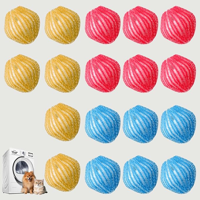 18Pcs Pet Hair Remover for Laundry, Washing Machine Hair Catcher, Effectively Removes Pet Hair, Lint and Dander from Bedding and Clothing, Reusable Dog & Cat Hair Remover Tool, Easy to Use & Clean