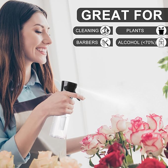 Spray Bottles For Hair, continuous spray bottle (200ml/6.8oz 2Pack) used for hair design, plants, cleaning, hair care and skin care, etc. – empty, reusable (Black&White)