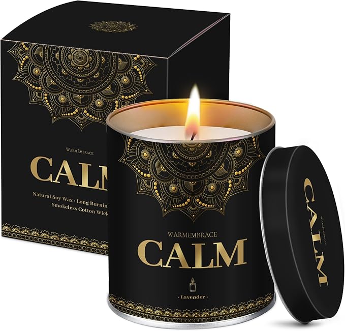 WarmEmbrace Lavender Scented Candles, 9 Oz Jar Candles for Home, Office, Meditation, Yoga, Candles for Women & Men, Birthday, Christmas, Valentine's Day Present, Elegant Decorative Accent