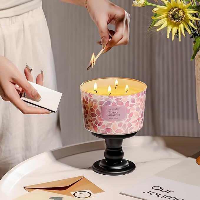 HomeLights Coral Paradise Scented Candles | 18oz Soy Candles Bohemian Natural Textures 4-Wick Large Candle Jars | Ideal Candle Gifts for Events, Home Decor Stress, Relief & Relaxation