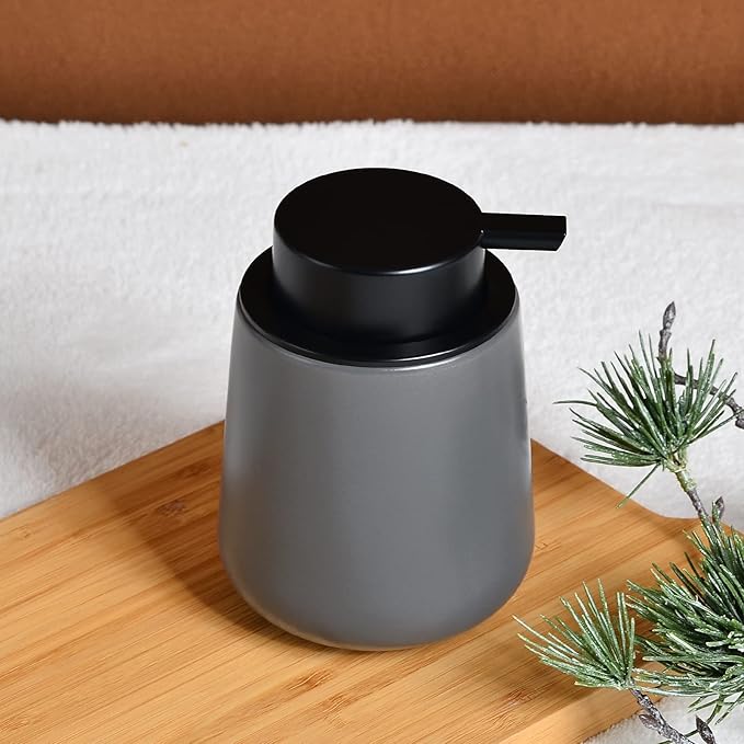 BosilunLife Grey Lotion Dispenser - Modern Ceramic Soap Dispenser Bathroom 12 oz Bottles Lotion Hand Pump Dispenser Black Pump Dish Liquid Dispenser for Kitchen Hand Wash Dispenser