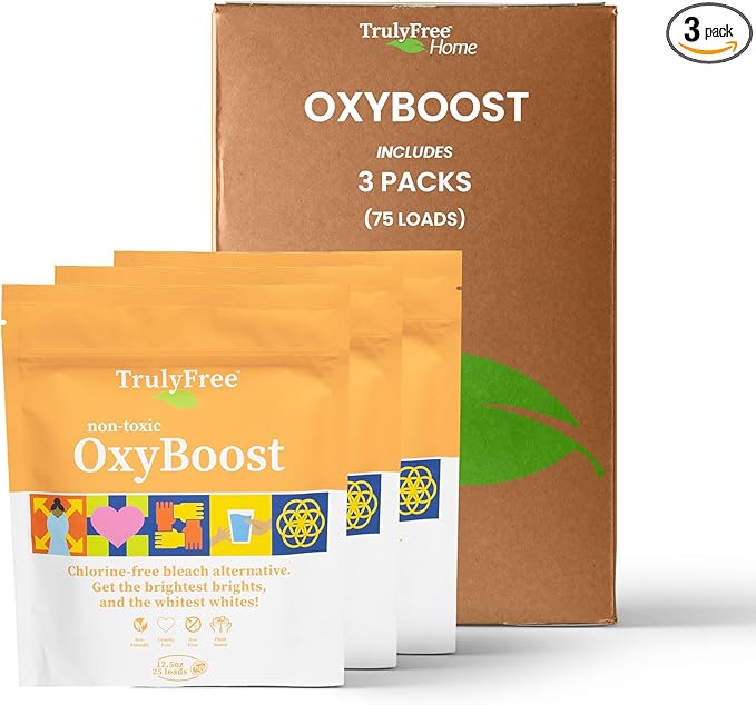 Truly Free OxyBoost - Oxygen Whitener & Clothes Stain Remover Laundry Detergent Powder with Sodium Percarbonate - Brightens Whites & Safe for Colors - Non-Chlorine, Gentle Yet Powerful - Pack of 3