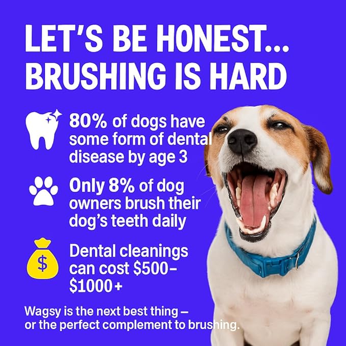 WAGSY Dog Breath Freshener & Dental Care Water Additive for Dogs Teeth - Made in USA, Naturally Derived Dog Mouthwash for Bad Breath, Plaque & Tartar Control, Whiter Teeth & Fresh Breath