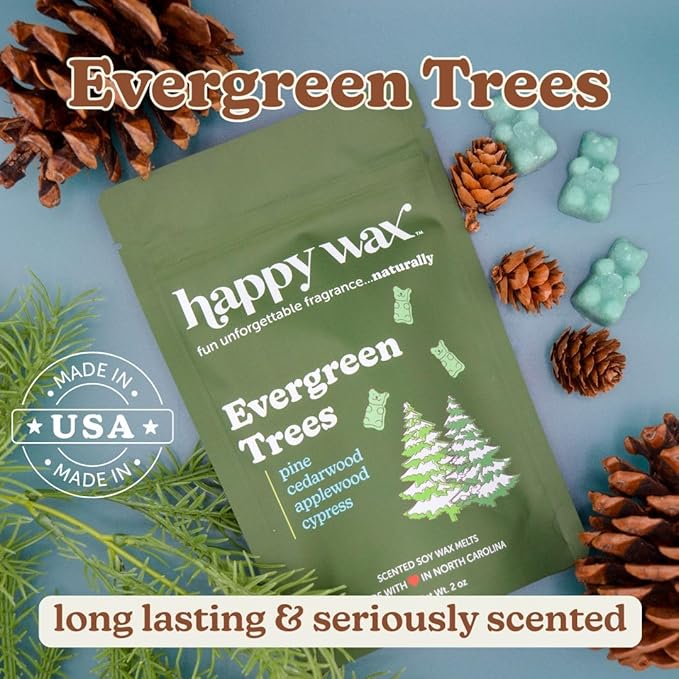 Happy Wax Winter Scented Natural, Non Toxic Soy Wax Melts; 6 Total Oz. of Scented Wax Melts, Collection Includes Winterberry, Evergreen Trees and Roasted Chestnut