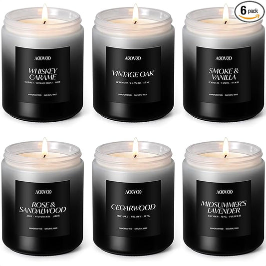 AOOVOO Scented Candles Set for Men - 6 Pack Mens Candles for Home Scented, 42 oz Soy Wax, 300 Hour Long Lasting Candle, Soy Candle Gifts Set for Men, Birthday, Valentine, Christmas