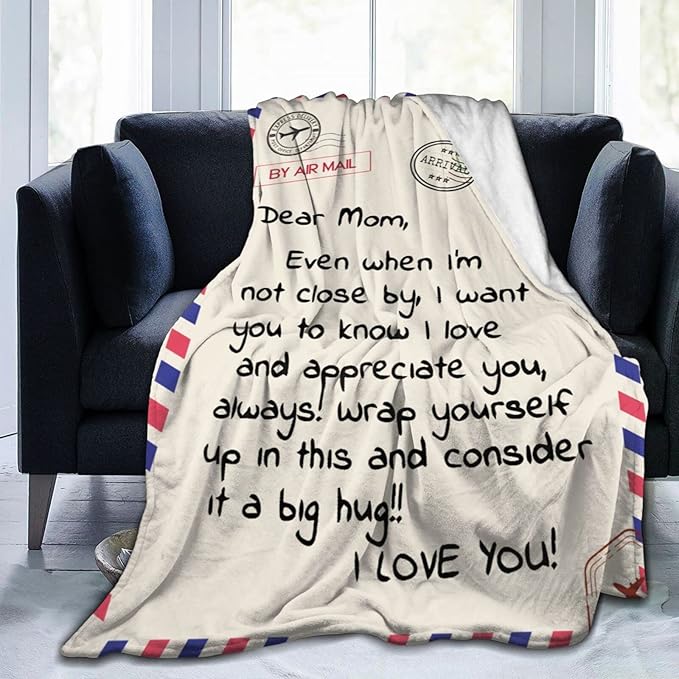 Throw Blankets Anniversary Birthday Gift for Mom from Daughter Son, Dear Mom Blanket for Mother's Day, Super Soft Flannel Throw Blankets for Christmas Valentines Day for Bed Couch(60x80)
