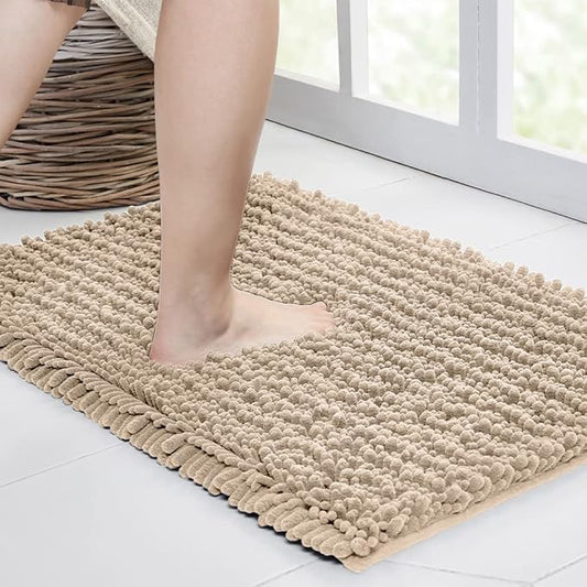 Walensee Large Bathroom Rug Non Slip Bath Mat (24x60 Inch Beige) Water Absorbent Super Soft Shaggy Chenille Machine Washable Dry Extra Thick Perfect Absorbant Best Plush Carpet for Shower Floor