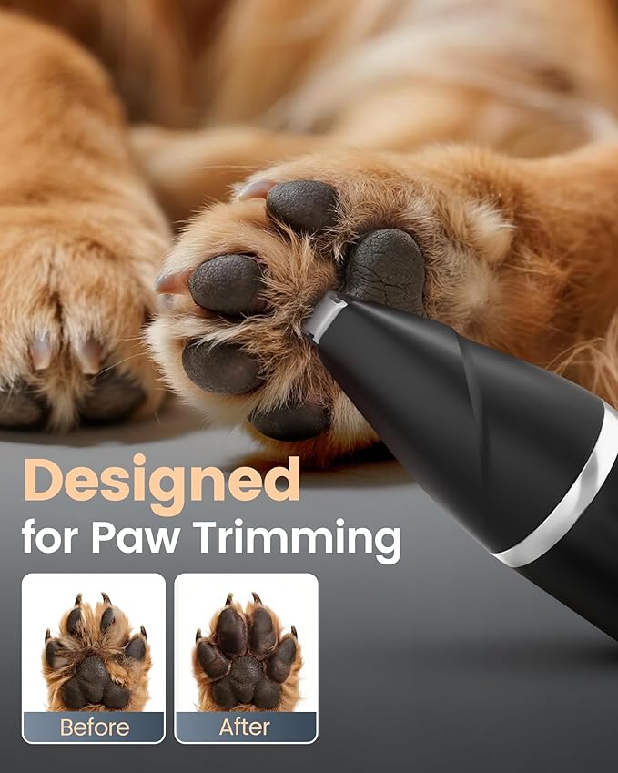 4 in 1 Dog Grooming Kit for Thick Hair, 2000mAh Heavy Duty Dog Clippers for Grooming, 2-Speed Low Noise Paw Trimmer with Nail Grinder for Body, Paws, Nail, Face, Ears, Legs