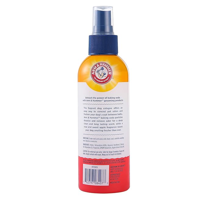 Arm & Hammer for Pets Cologne Pet Fragrance Spray for Dogs with Deodorizing Baking Soda, Rose and Sweet Apple Scented Dog Spray, 6 Ounces