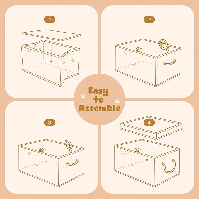 Dog Toy Basket with Lid, Dog Basket for Toys, Dog Toy Box with Cotton Rope Handles, Collapsible Storage Bins for Dog Toys, Dogs Storage Organizer, Beige