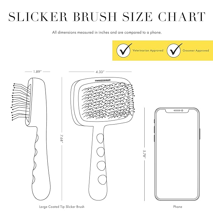 Tweezerman Dog and Cat Slicker Brush for Large Pets, Grooming Brush with Coated Bristles to Prevent Scratching and Ergonomic Handle