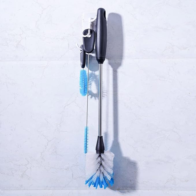 3-in-1 Stainless Steel Bottle Brush and Straw Cleaning Set, Long Handle Scrub Brush with Replaceable Head for Water Bottles, Glasswares, Mugs, Flasks, Tumblers, Vases, Flat Head