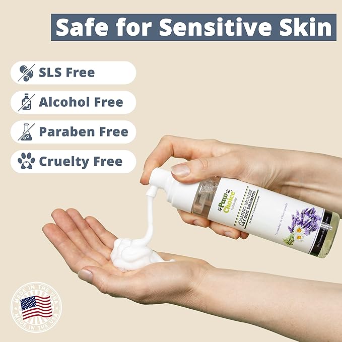 Paw Choice Dog Dry Shampoo - Hypoallergenic Waterless No Rinse Foam - Natural Coconut-Derived Cleanser - Quickly Deodorizes, Cleans & Conditions Between Baths - Made in USA - Lavender Chamomile