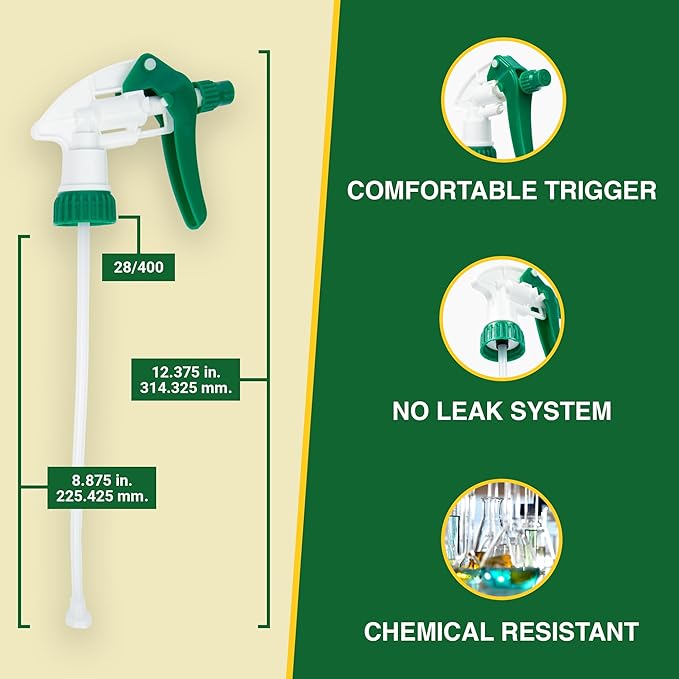 Heluva Green Spray Bottle Nozzle Replacement, Bottle Tops Only - Sprayer Nozzle Triggers for Heavy Duty, Commercial, Home Cleaning Solutions - Fits 8,16,24,32 oz Plastic & Glass Bottles, Mixed 3 pack