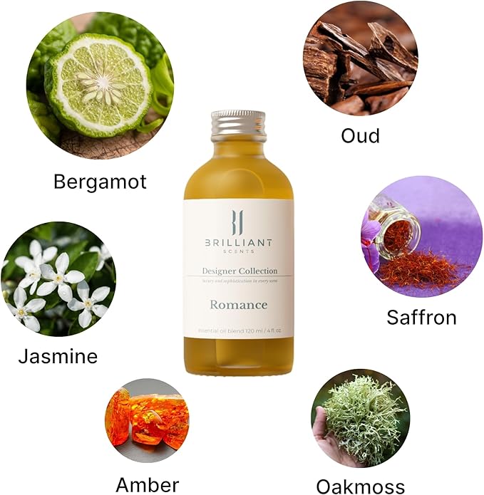 Brilliant Scents Diffuser Oil Refill, Inspired by Baccarat Rouge Designer Collection Aroma Scents, Essential Oils Set for Home, Fragrance Oil for Candle Making, Hotel, 50ML, Romance