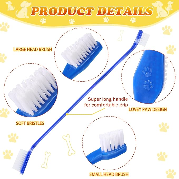 200 count Dog Toothbrush Bulk Dual Headed Dental Brushes Dogs Tooth Brushing Kit Long Handle Pet Tooth Brush for Puppy Large Small Cats and Most Pets Teeth Cleaning Dental Care Supplies, 8 Colors
