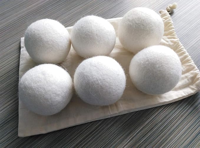 Generic Wool Dryer Balls Organic -Premium Wool from New Zealand - New XL Pure 6 Pack Wool Sheep Dryer Ball-XL Premium Natural Fabric Softener - Laundry Balls for Dryer, White