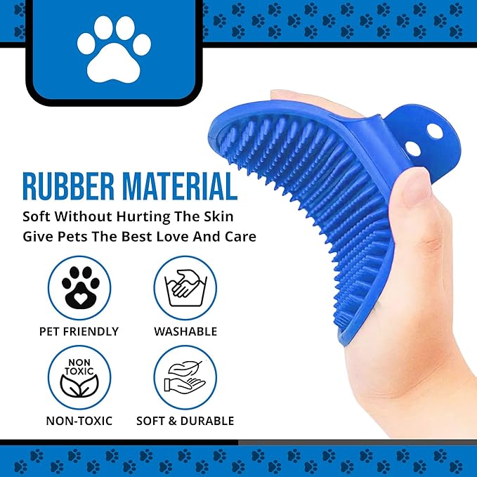 Silicone Dog Bath Brush – Soft Pet Scrubber for Bathing & Grooming – Shampoo Brush for Dogs, Cats & Puppies – Adjustable Strap – Choose from 5 Colors (Blue)