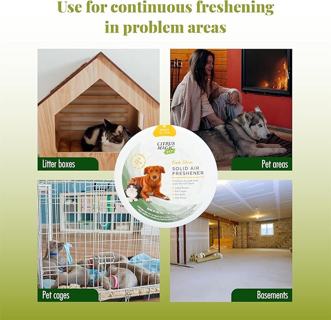 Citrus Magic Pet Odor Absorbing Solid Air Freshener for Home, Air Purifier, Fresh Citrus, Must have Pet Supplies, 8 Oz (Pack of 3)
