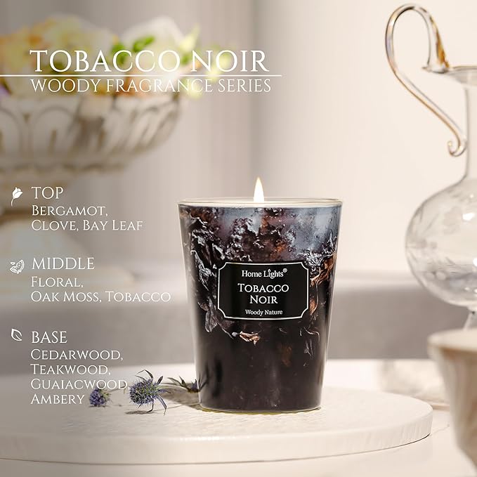 HomeLights Scented Candles for Women & Men, 6.7oz Candle Jars Aromatherapy Single Wick Candle, Ideal for Industrial Chic Home Decor and Gifts, Tobacco Noir