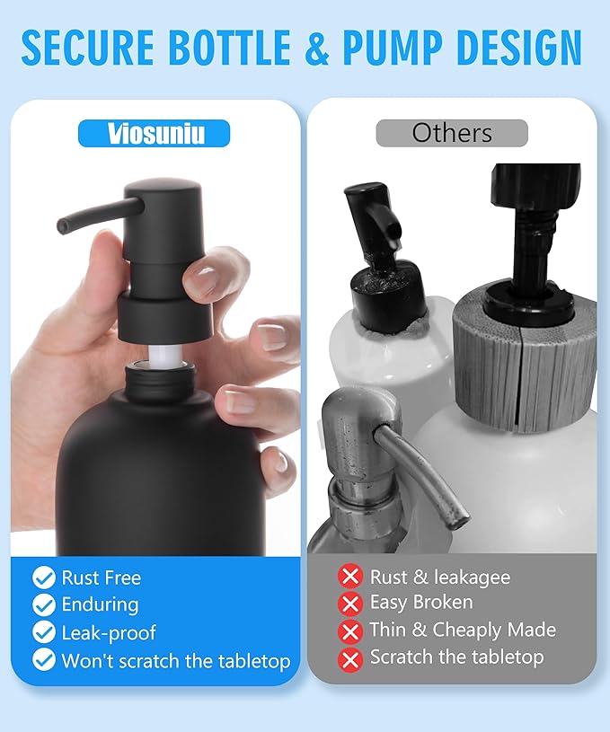 Ceramic Soap Dispenser - Elegant Hand Soap Pump with 4 Labels (Soap, Dishes, Lotion, Hands) - Durable & Stylish Ceramic Design for Kitchen & Bathroom, Refillable Liquid Soap dispenser (Black)