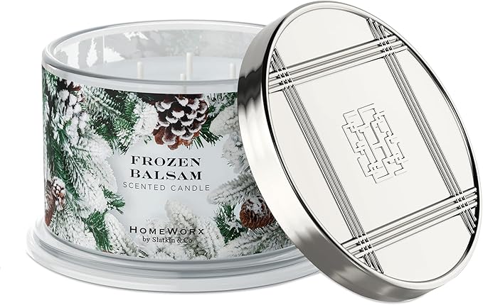 HomeWorx by SLATKIN + CO. Candle- Frozen Balsam, 18 oz. 4-Wick Premium Scented Candle - 30-55 Hours Burn Time