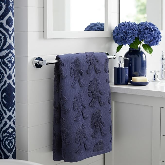 2 Pcs Bigfoot Sasquatch Hand Towels for Bathroom, Dark Blue 100% Cotton Absorbent Big Foot Jacquard Weave Funny Decorative Towels for Bathroom Kitchen Decor Gift, 13.7 x 29.5 Inch