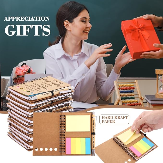 30 Sets Employee Appreciation Gifts Bulk Team College Graduate Thank You Gifts Inspirational Spiral Notebook with Sticky Note Motivational Bamboo Ballpoint Pens for Nurse Teacher Employees Coworker
