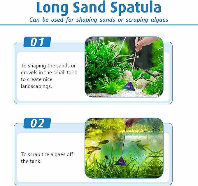 hygger 6-in-1 Long Aquarium Aquascaping Tools Kit, Color Stainless Steel Premium Aquatic Plant Tweezers Scissors Spatula Kit Comes with 1 Tool Holder and 1 Cleaning Cloth, for Fish Tank Starters