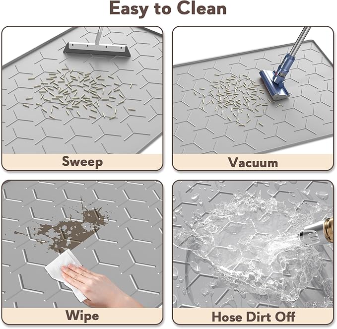 Cat Litter Box Mat, Large 40" X 28" Litter Trapping Mat for Cats, Waterproof Silicone Pad for Floor, Gray