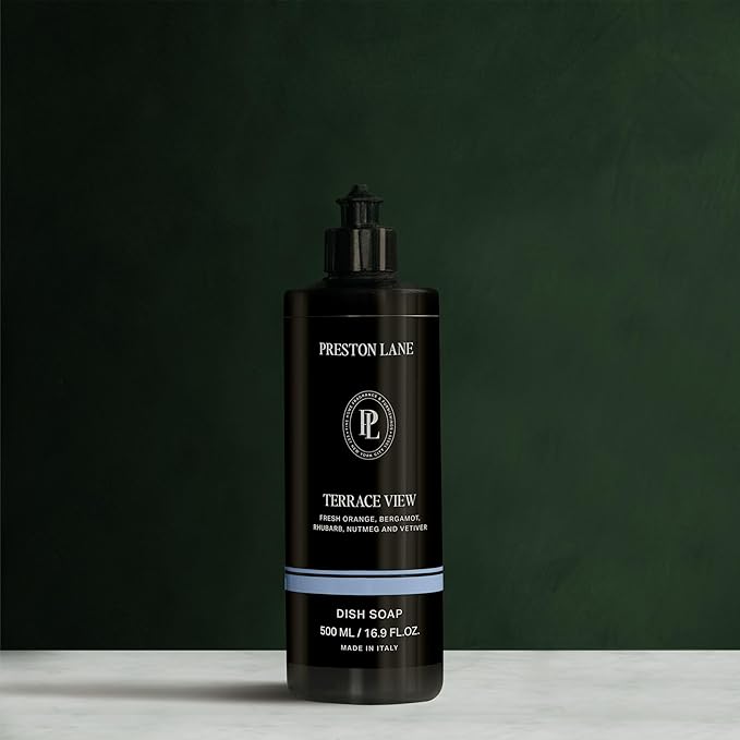 Preston Lane Luxury Dish Soap, Terrace View Scent – Plant-Powered Formula with Essential Oils | Tough on Grease, Gentle on Hands | Vegan, Cruelty-Free, Clean Ingredients