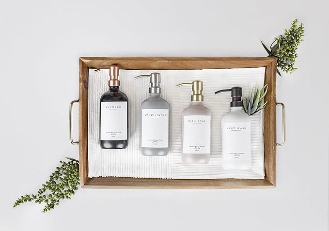 Emerson Soap Dispenser, Dish Soap Dispenser for Kitchen - Soap Dispenser Bathroom Set, Hand Soap Dispenser, Kitchen Soap Dispenser Set, Glass Soap Dispenser with Pump and Labels, 16 Oz, 2 Pack