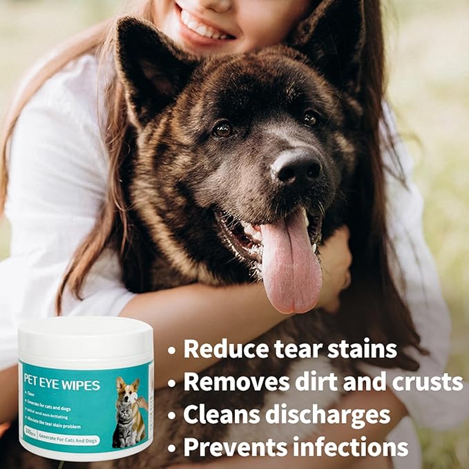100 - pcs Natural Pet Eye Wipes. Soothing, Crafted with Natural, Non - irritating Aloe Vera & Chamomile extracts. for Removing Tear Stains and Cleaning Eye gunk in Both Cats and Dogs