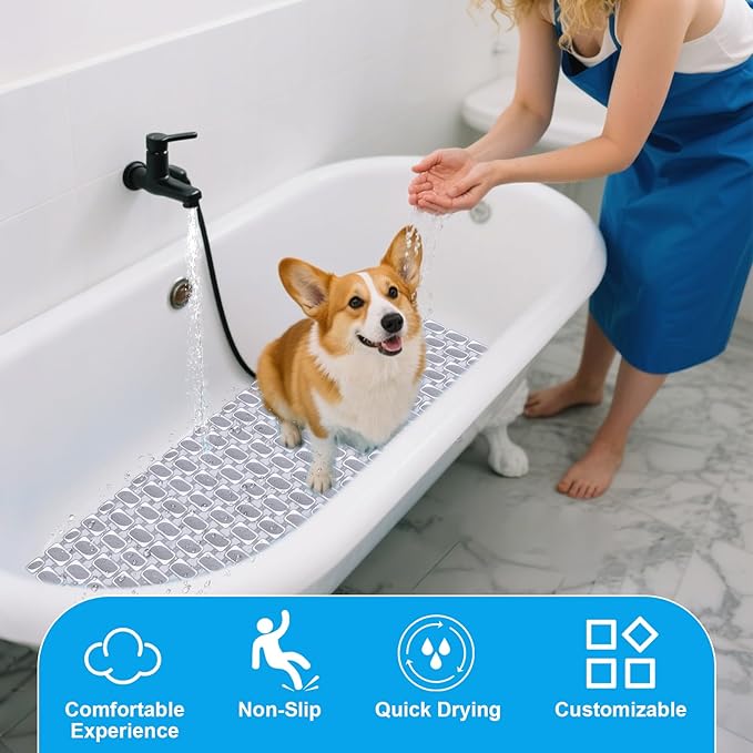 Dog Bath Mat for Pet Shower in Tub - Extra Long 35.43 x 15.74 Inch,DIY Puppy Washing Mat for Bathtub for Dog Grooming,Fast Dry Dog Shower Attachment Mat Senior Friendly Dog Bath Supplies