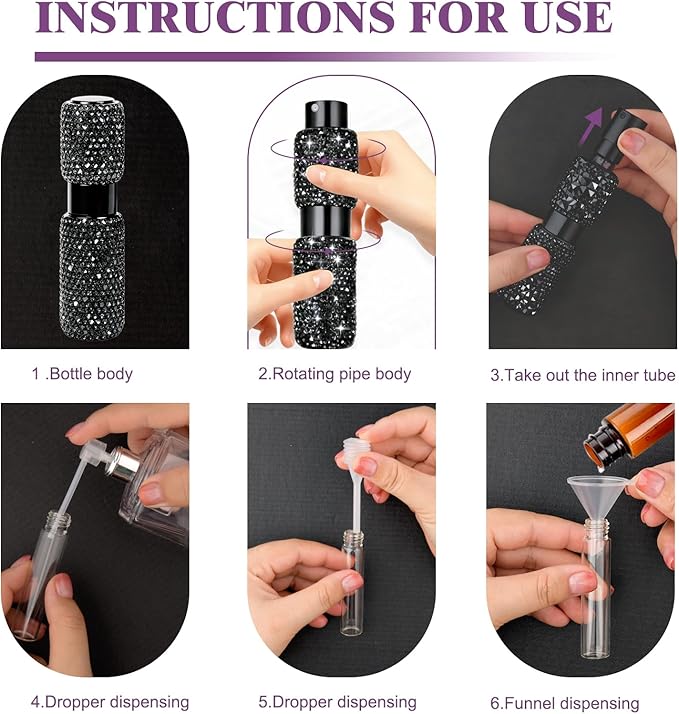 Portable 8ML Perfume Travel Refillable Bottle, Travel Size Perfume Refill Atomizer Bottle,Mini Spray Bottle Empty for Refill(Black 2PCS)