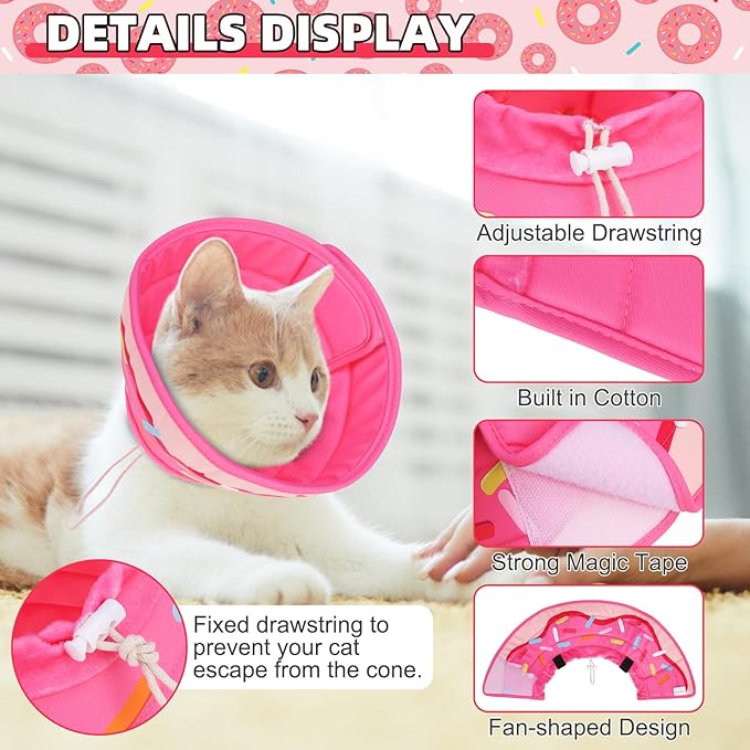 KOOLTAIL Cat Cone Collar Soft, Cat Recovery Collar After Surgery, Adjustable Comfortable Lightweight Cat Neck Cone to Stop Licking, Foldable Donut Water Resistant Pet Cone for Small Large Kitten PinkS